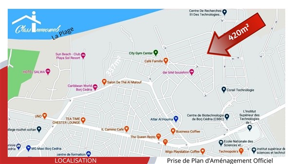 Terrain de 420 m2 à 550 dt le m2