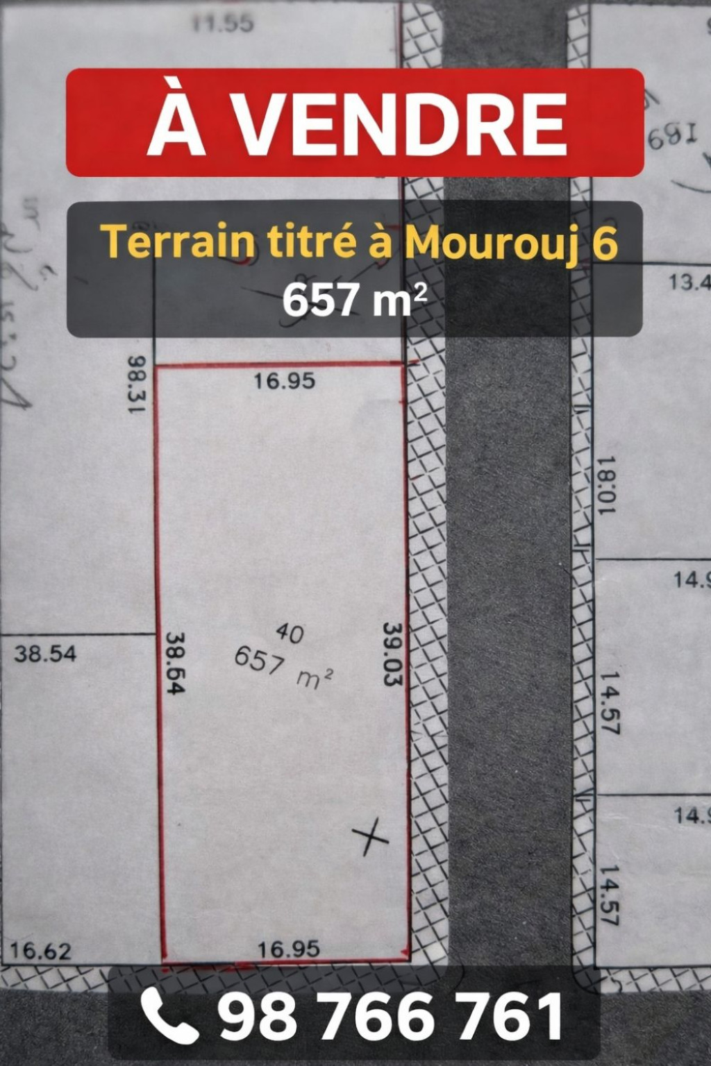 À vendre terrain titré de 657 m² à Mourouj 6 – Ben Arous