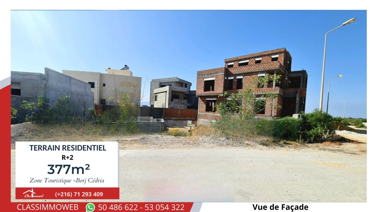 Terrain de 377m2 à 480 Dt le m2