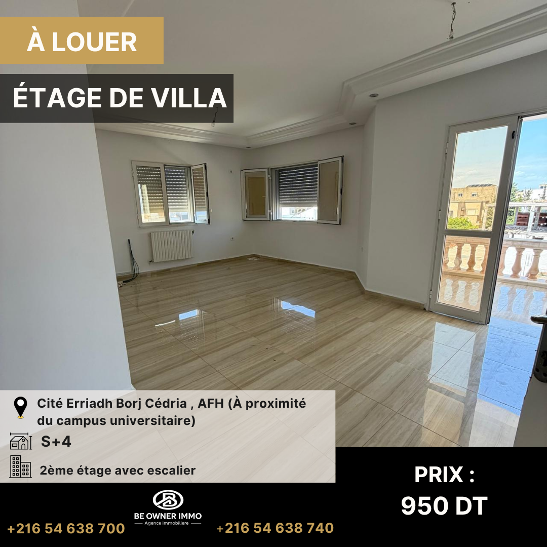✅À Louer – ÉTAGE DE VILLA S+4